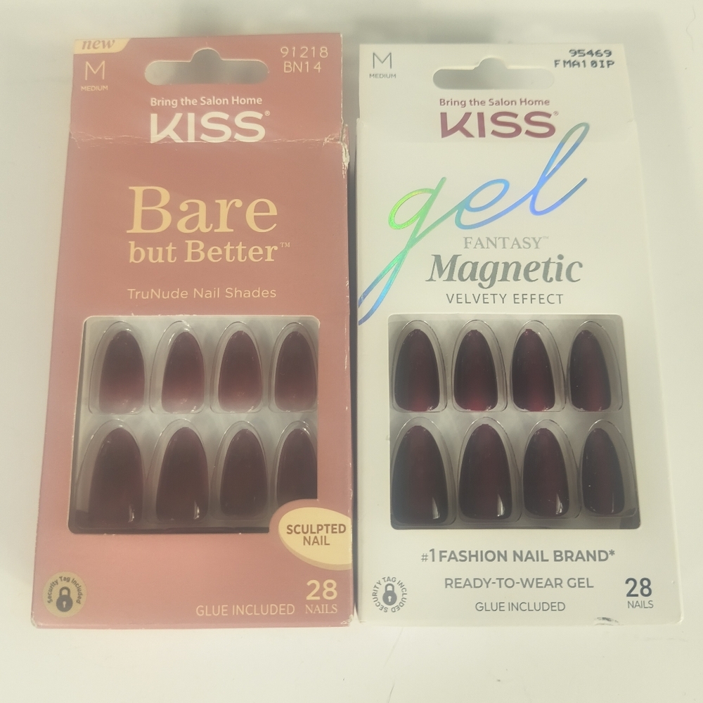 KISS Press On Nails Bundle Medium Bare But Better Gel Magnetic 2 Sets New